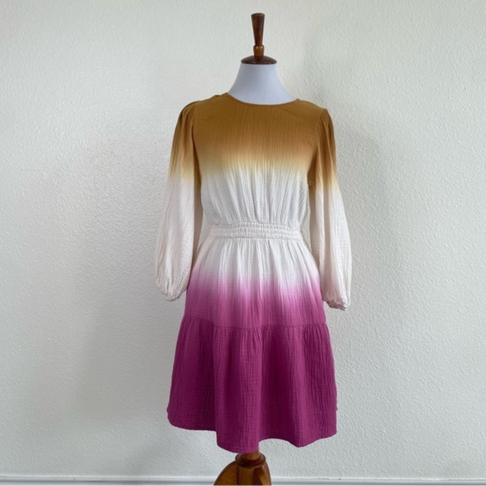 Universal Thread Ombre Dress Womens Small Mustard To Pink Gauzy Cottagecore Boho